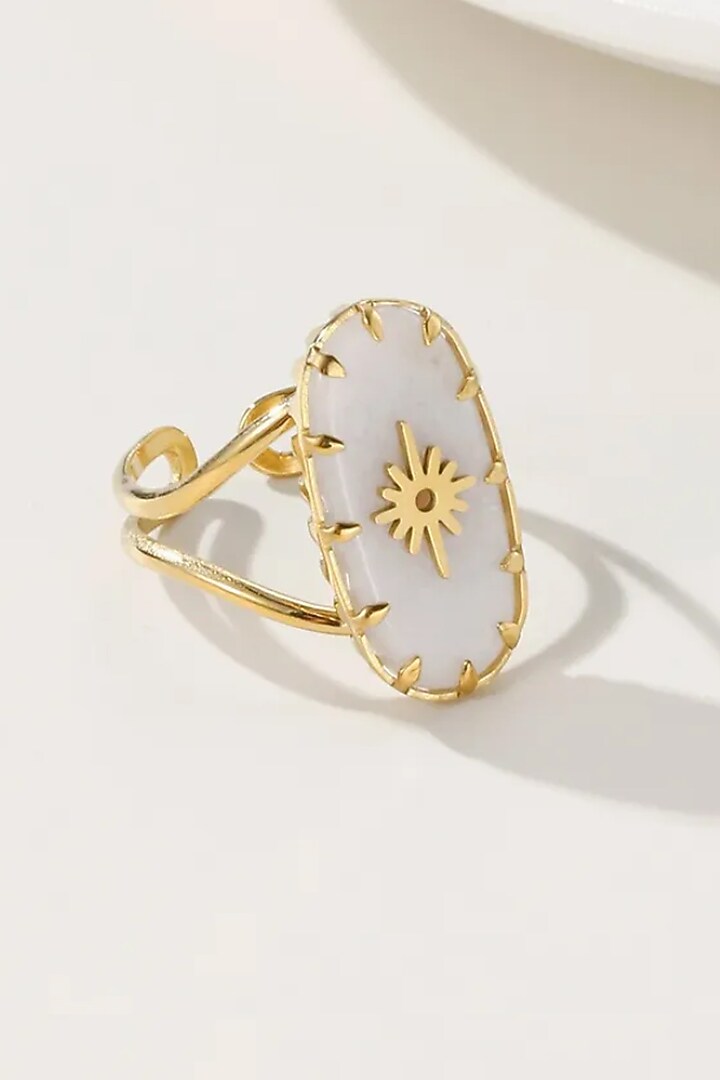 Gold Plated Natural White Stone Ring by Peachy Accessories at Pernia's Pop Up Shop