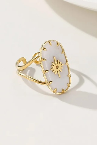 Gold Plated Natural White Stone Ring by Peachy Accessories