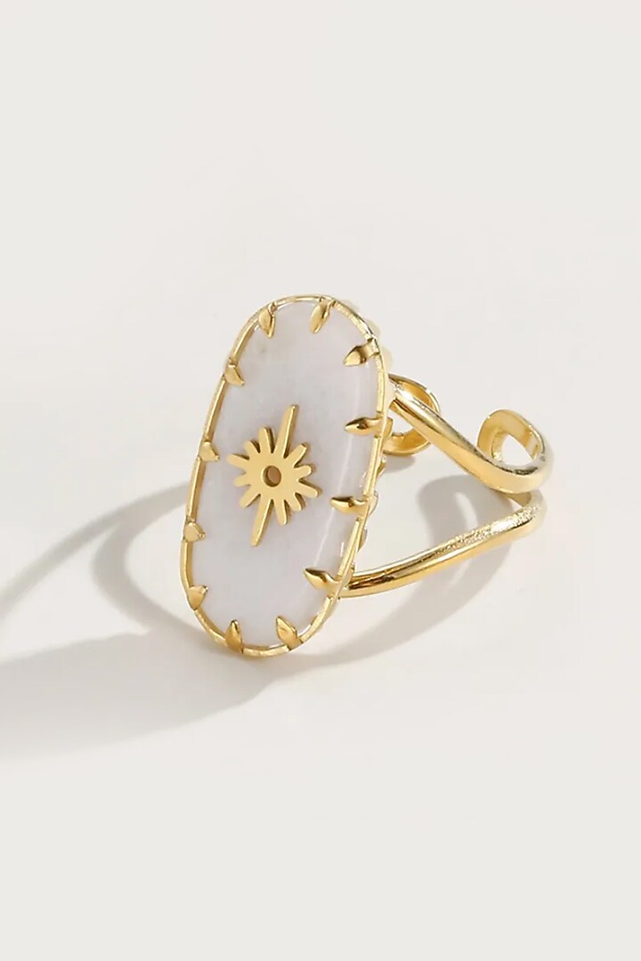 Gold Plated Natural White Stone Ring by Peachy Accessories at Pernia's Pop Up Shop