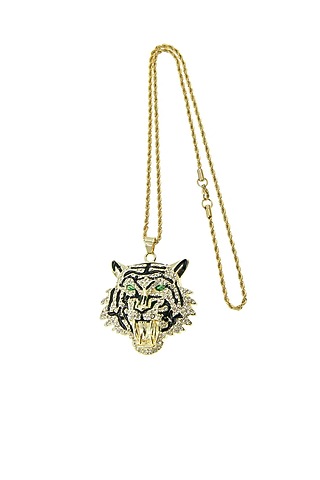 Gold Plated Multi-Colored Diamond Tiger Necklace by Peachy Accessories