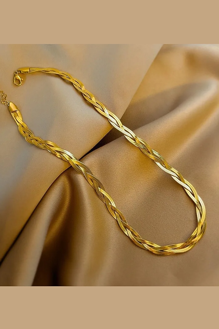 Gold Plated Snake Herringbone Chain Necklace by Peachy Accessories at Pernia's Pop Up Shop