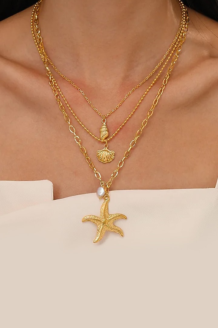 Gold Plated Beach Shell Layered Necklace by Peachy Accessories at Pernia's Pop Up Shop
