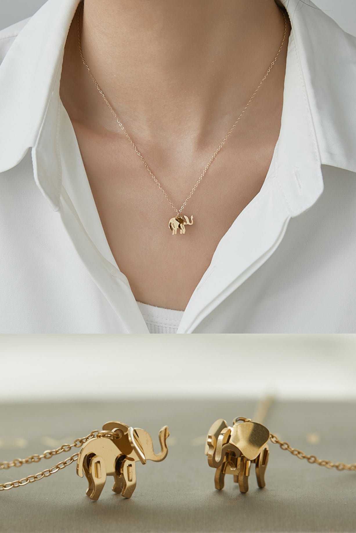Gold Plated Mini Elephant Necklace by Peachy Accessories at Pernia's Pop Up  Shop - Main Image