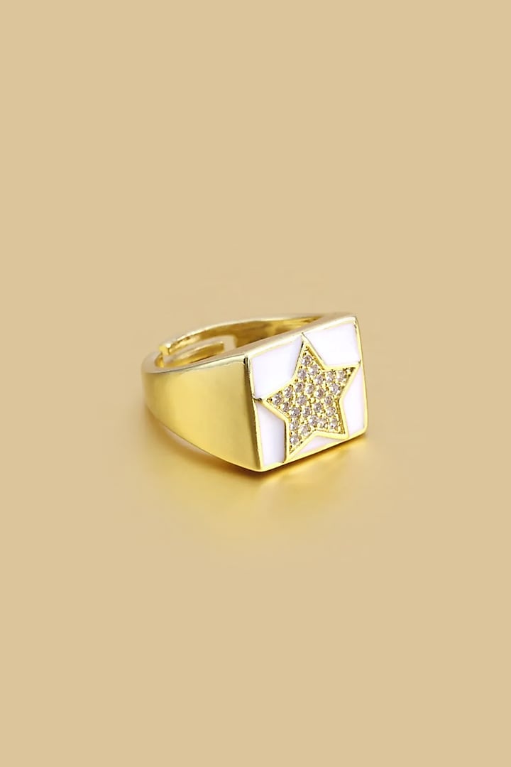 Gold Finish Zircon Enameled Ring by Peachy Accessories at Pernia's Pop Up Shop