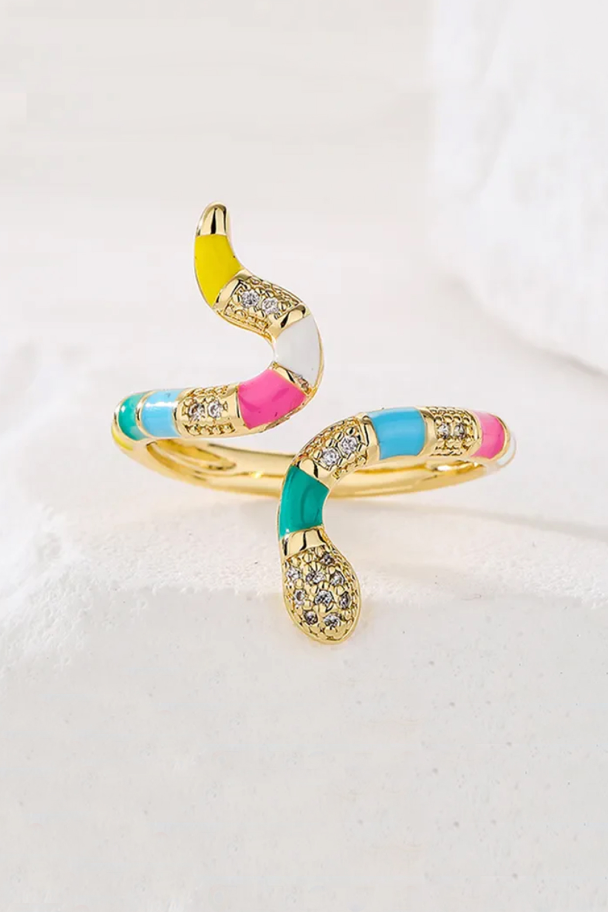 Gold Plated Multi-Colored Zircon Serpent Snake Ring by Peachy Accessories at Pernia's Pop Up Shop