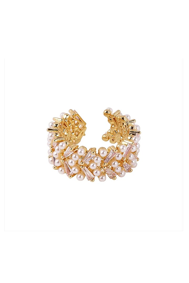 Gold Plated Pearl & Zircon Ring by Peachy Accessories at Pernia's Pop Up Shop