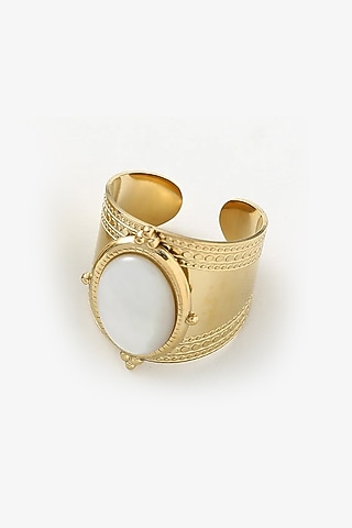 Gold Plated White Stone Ring by Peachy Accessories
