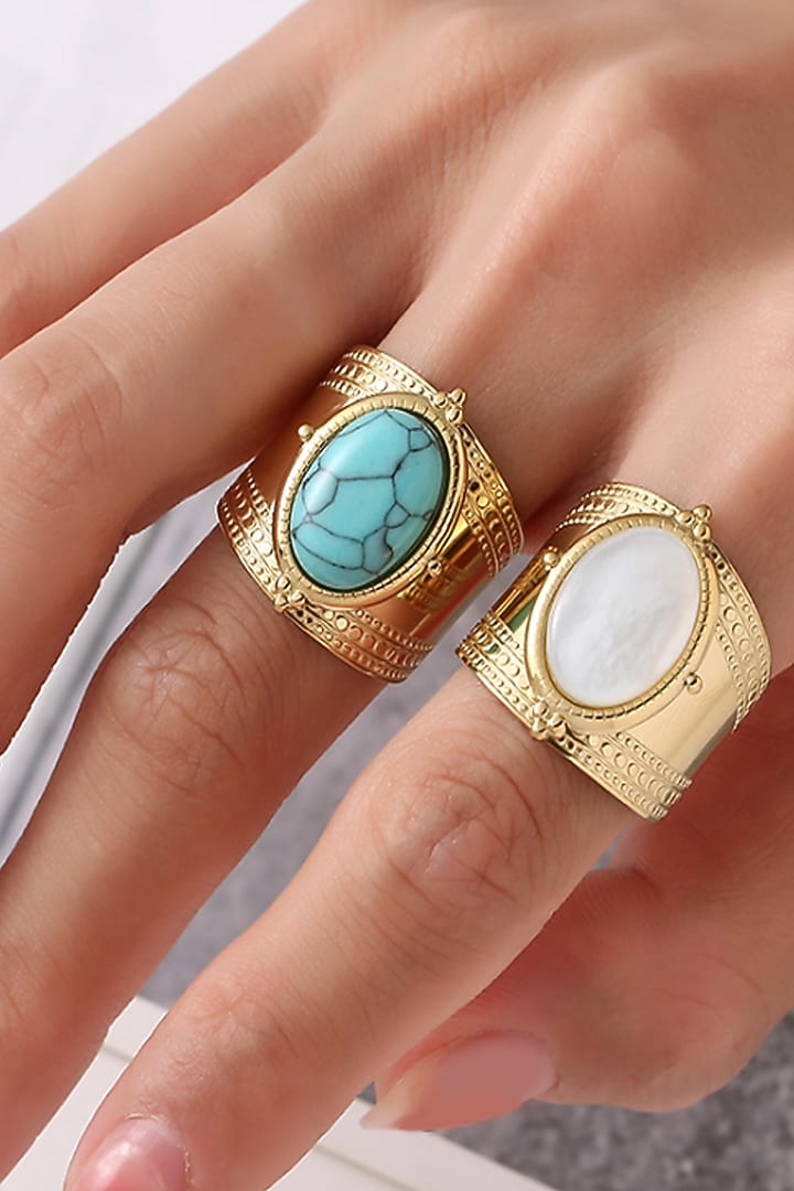 Gold Plated White Stone Ring by Peachy Accessories at Pernia's Pop Up Shop
