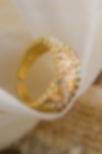 Gold Plated Pearl & Multi-Colored Zircon Ring by Peachy Accessories at Pernia's Pop Up Shop