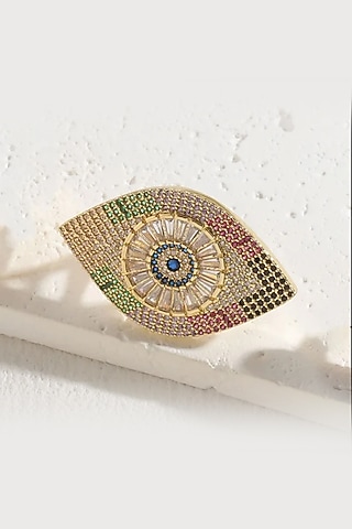 Gold Plated Multi-Colored Zircon Evil-Eye Ring by Peachy Accessories