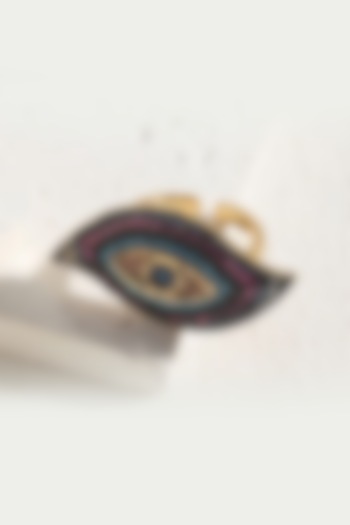 Gold Plated Black Zircon Evil-Eye Ring by Peachy Accessories at Pernia's Pop Up Shop