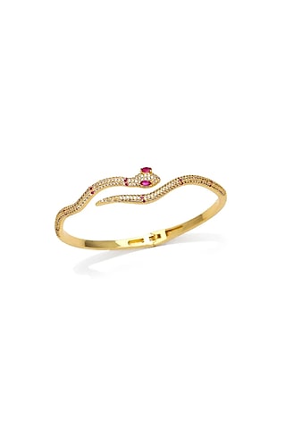 Gold Plated Pink Zircon Serpent Snake Bangle by Peachy Accessories