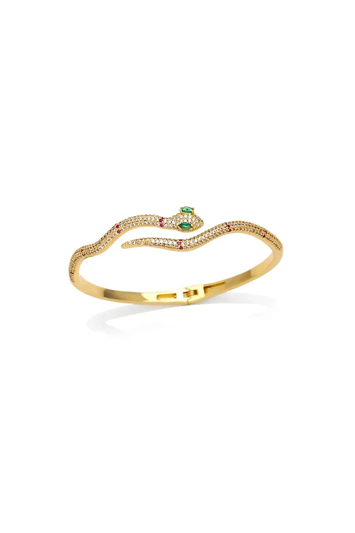 Gold Plated Green Zircon Serpent Snake Bangle by Peachy Accessories at Pernia's Pop Up Shop