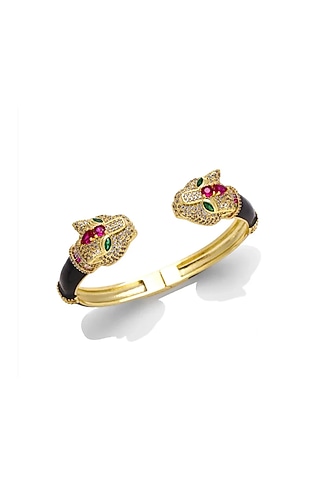 Gold Plated Multi-Colored Zircon Panther Bangle by Peachy Accessories