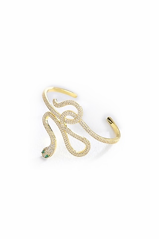 Gold Plated Zircon Serpent Adjustable Bangle by Peachy Accessories