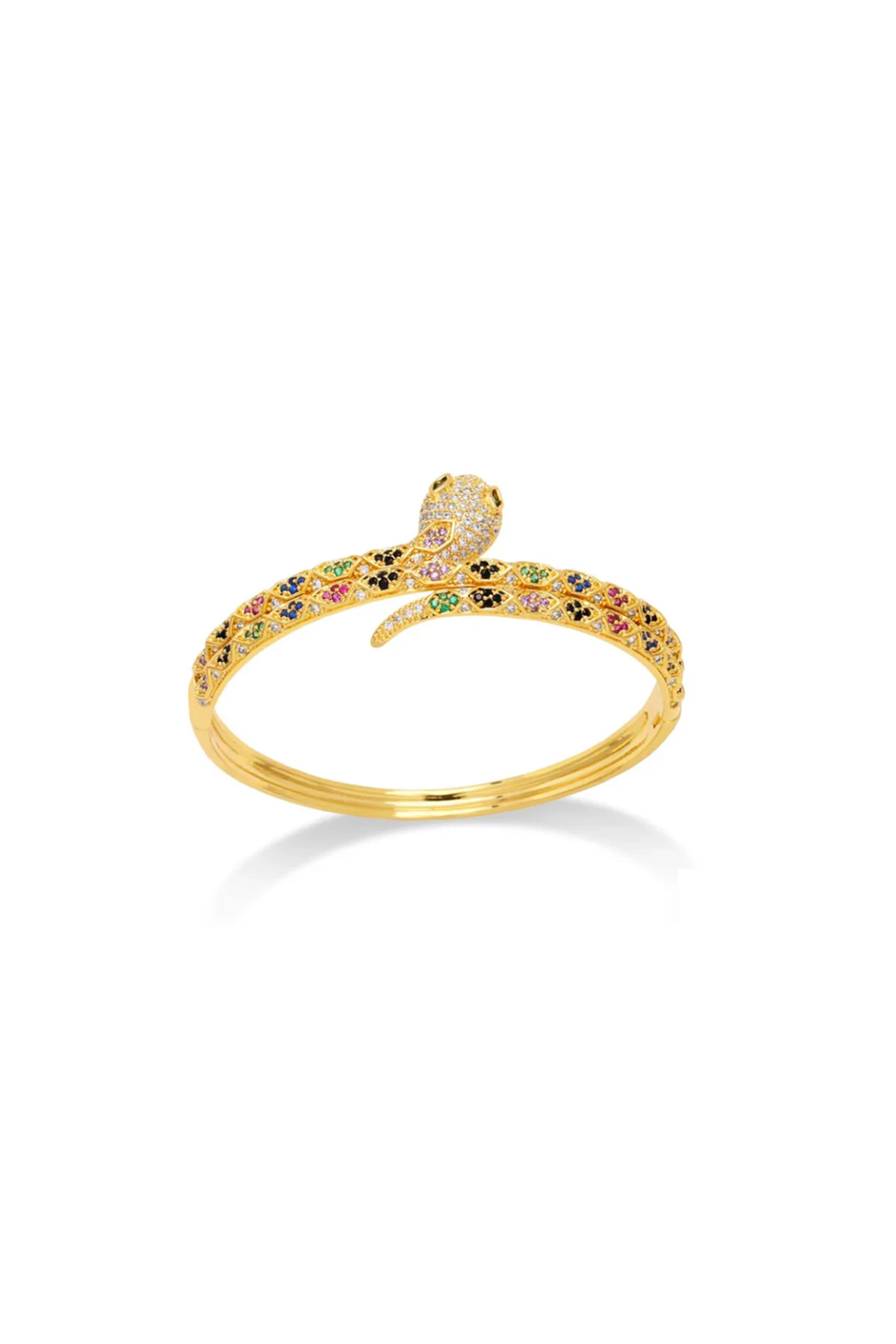 Gold Plated Multi-Colored Zircon Serpent Adjustable Bangle by Peachy Accessories at Pernia's Pop Up Shop