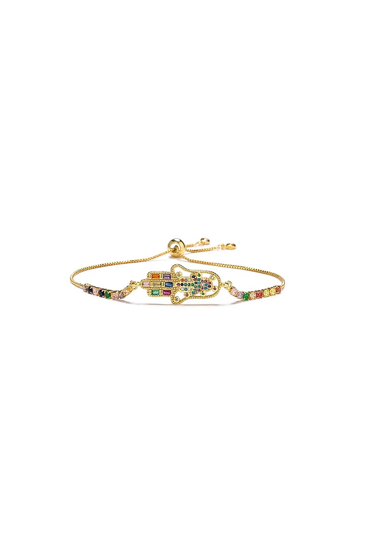 Gold Plated Multi-Colored Zircon Hamsa Bracelet by Peachy Accessories at Pernia's Pop Up Shop