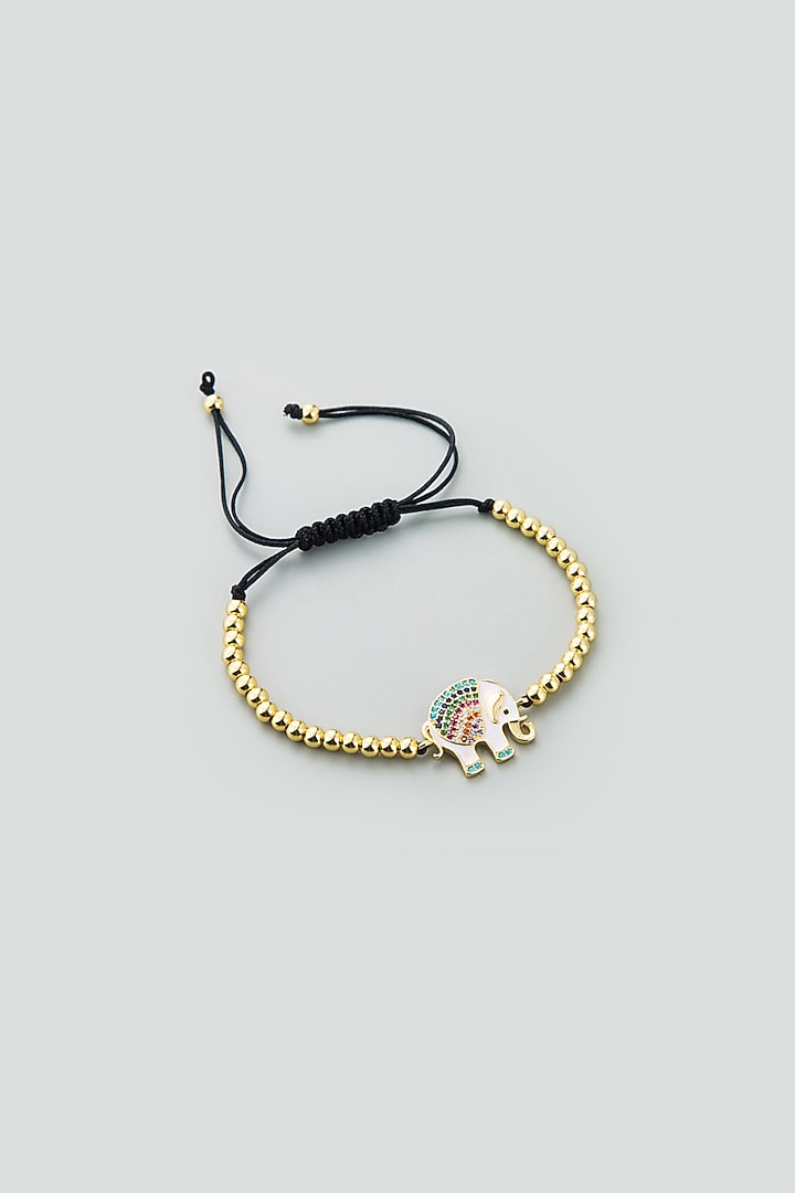 Gold Plated Zircon Enameled Elephant Bracelet by Peachy