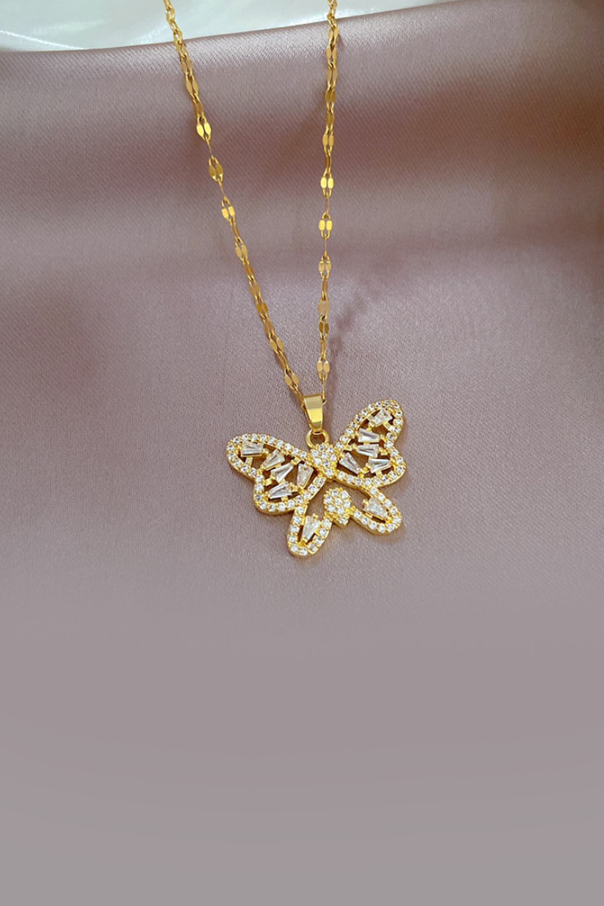 Gold Plated Diamond Butterfly Necklace by Peachy Accessories at Pernia's Pop Up Shop