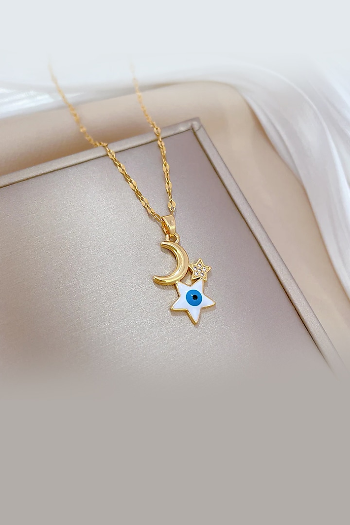 Gold Plated Moon Evil Eye Necklace by Peachy Accessories at Pernia's Pop Up Shop