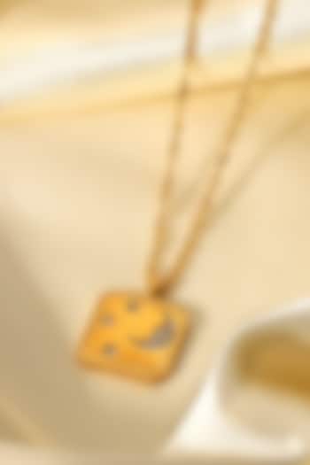 Gold Plated Diamond Moon & Star Square Pendant Necklace by Peachy Accessories at Pernia's Pop Up Shop