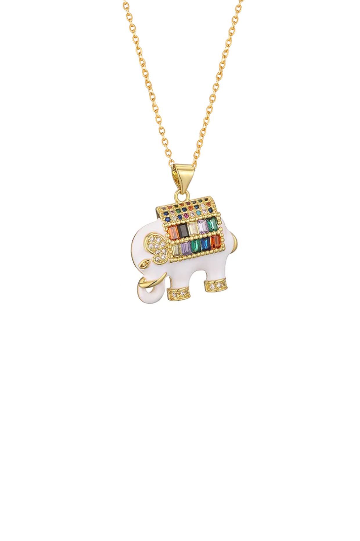 Gold Plated Multi-Colored Zircon Elephant Necklace by Peachy