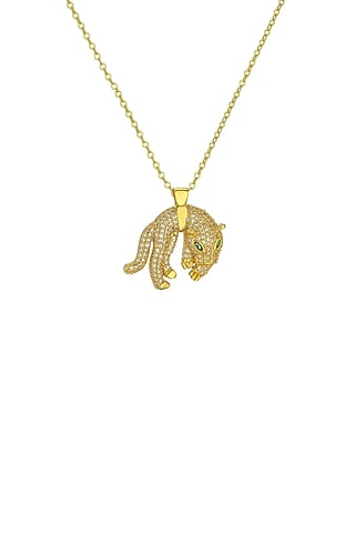 Gold Plated Zircon Leopard Necklace by Peachy Accessories