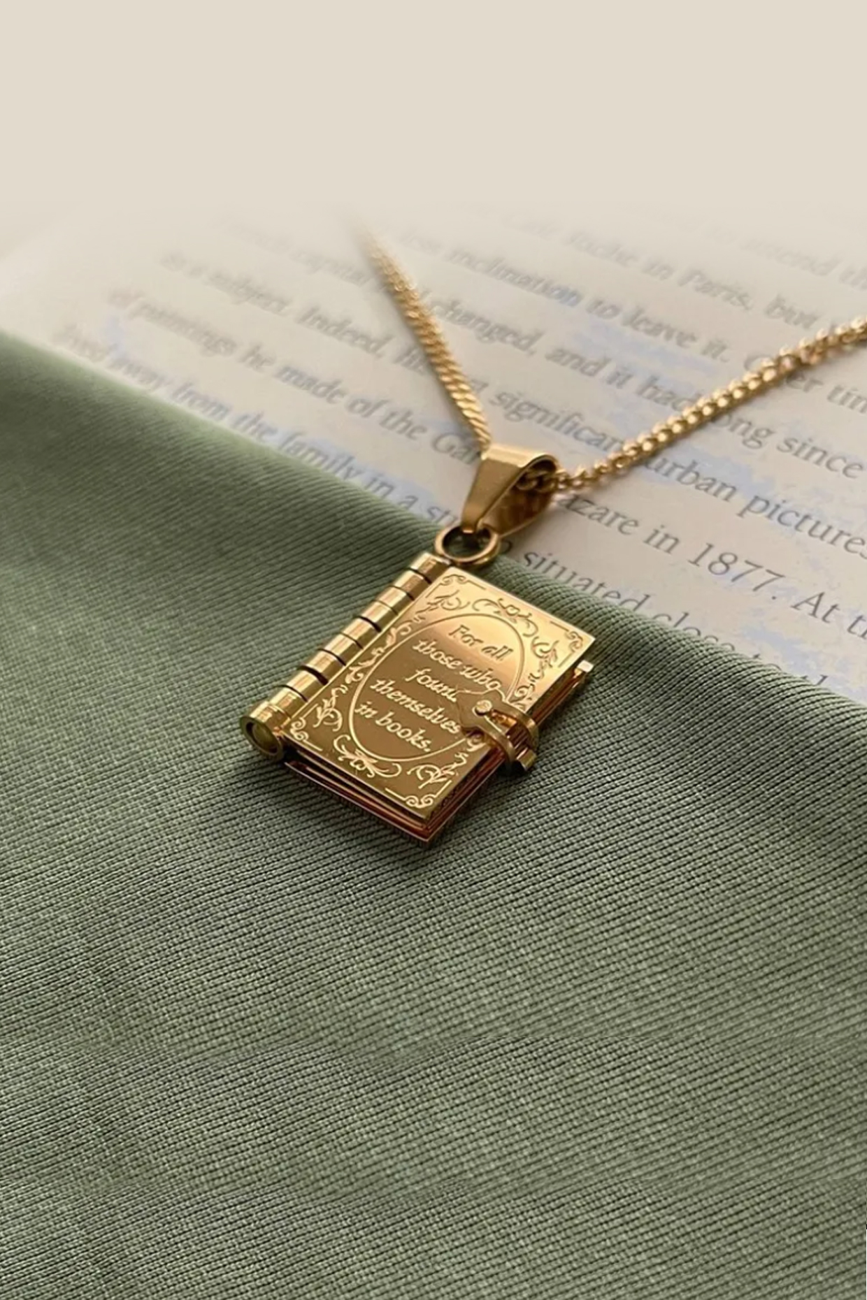 Gold Plated Dainty Book Necklace
 by Peachy Accessories at Pernia's Pop Up Shop