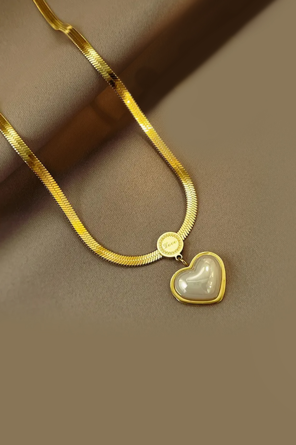 Gold Plated Pearl Heart Snake Chain Necklace by Peachy Accessories at Pernia's Pop Up Shop