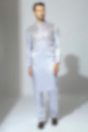 Ice Blue Mashru Embroidered Kurta Set by MASUMI MEWAWALLA MEN at Pernia's Pop Up Shop
