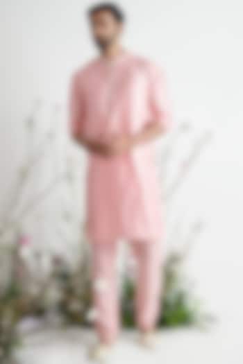 Rose Pink Embroidered Kurta Set by MASUMI MEWAWALLA MEN at Pernia's Pop Up Shop