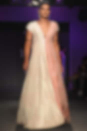Pink & White Embroidered Gown by MASUMI MEWAWALLA at Pernia's Pop Up Shop