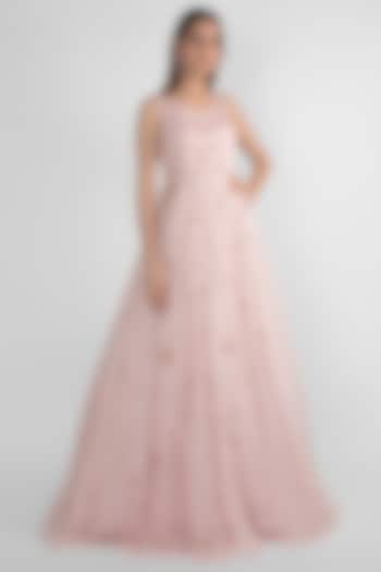 Dusted Pink Embroidered Gown by MASUMI MEWAWALLA