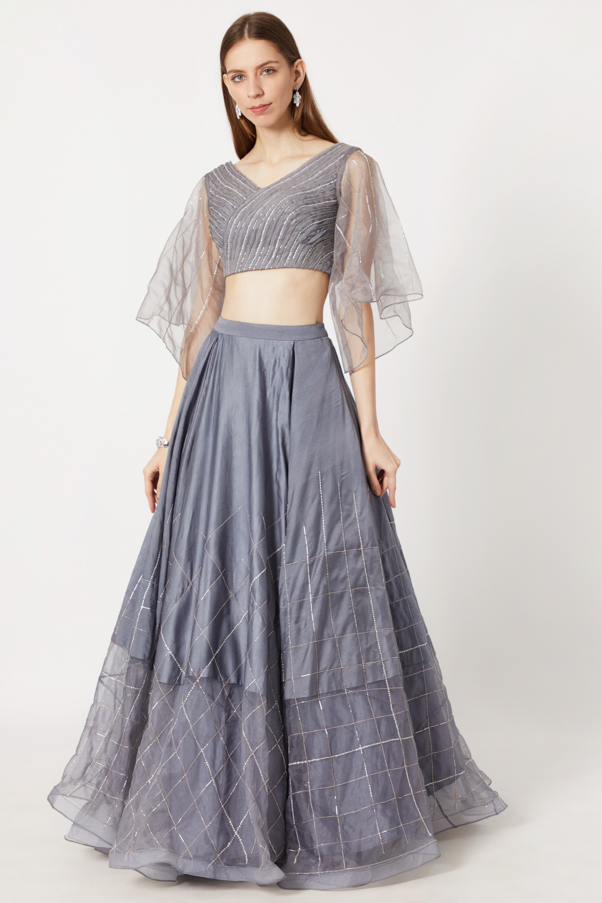 Grey Colour Georgette Fabric Lehenga Choli.