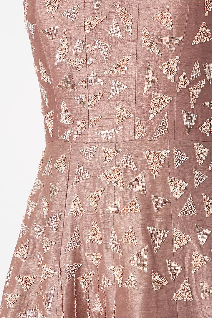 Biscuit Brown Embroidered Sleeveless Gown by MASUMI MEWAWALLA at 