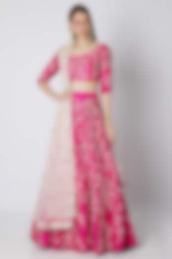 Fuchsia Embroidered Lehenga Set by Pink Peacock Couture