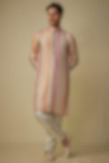 Multi-Colored Tissue Embroidered Kurta Set by MASUMI MEWAWALLA MEN at Pernia's Pop Up Shop