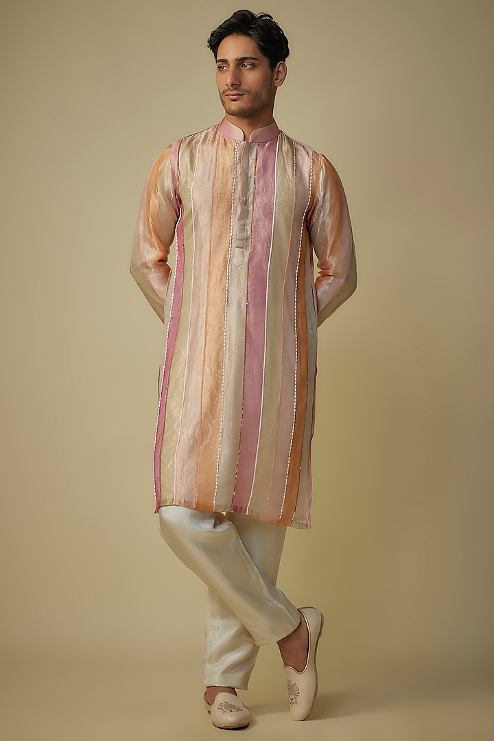 Multi-Colored Tissue Embroidered Kurta Set by MASUMI MEWAWALLA MEN at Pernia's Pop Up Shop