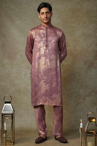 Wine Foil Kurta Set by MASUMI MEWAWALLA MEN