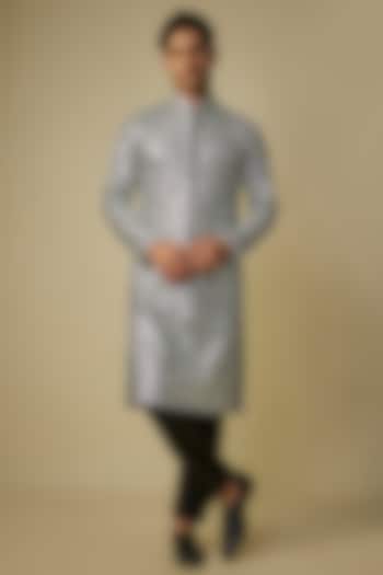 Silver Viscose Embroidered Kurta Set by MASUMI MEWAWALLA MEN