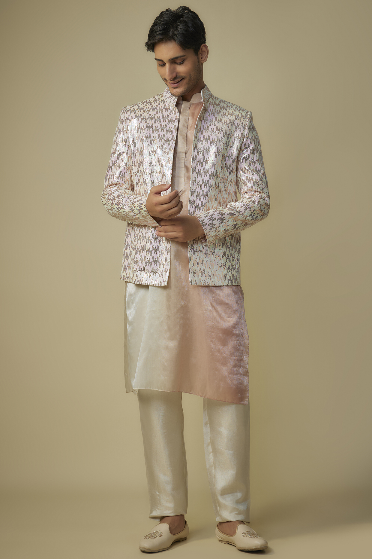 Rose Gold Sequins Indo-Western Set by MASUMI MEWAWALLA MEN