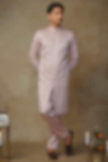 Dusty Pink Mashru Embroidered Wedding Sherwani Set by MASUMI MEWAWALLA MEN at Pernia's Pop Up Shop