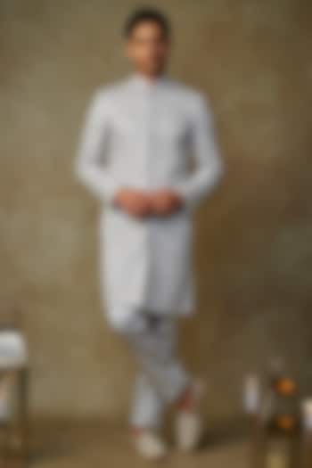 Grey Viscose Embroidered Sherwani Set by MASUMI MEWAWALLA MEN