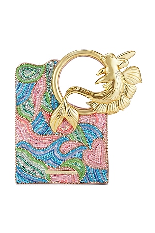 Multi-Colored Satin Crystal & Sequins Embroidered Mini Tote by Papa don't preach by Shubhika Accessories