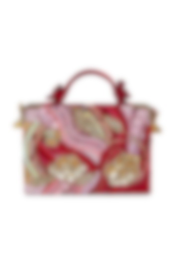 Red Satin Crystal & Sequins Embroidered Handbag by Papa don't preach by Shubhika Accessories at Pernia's Pop Up Shop