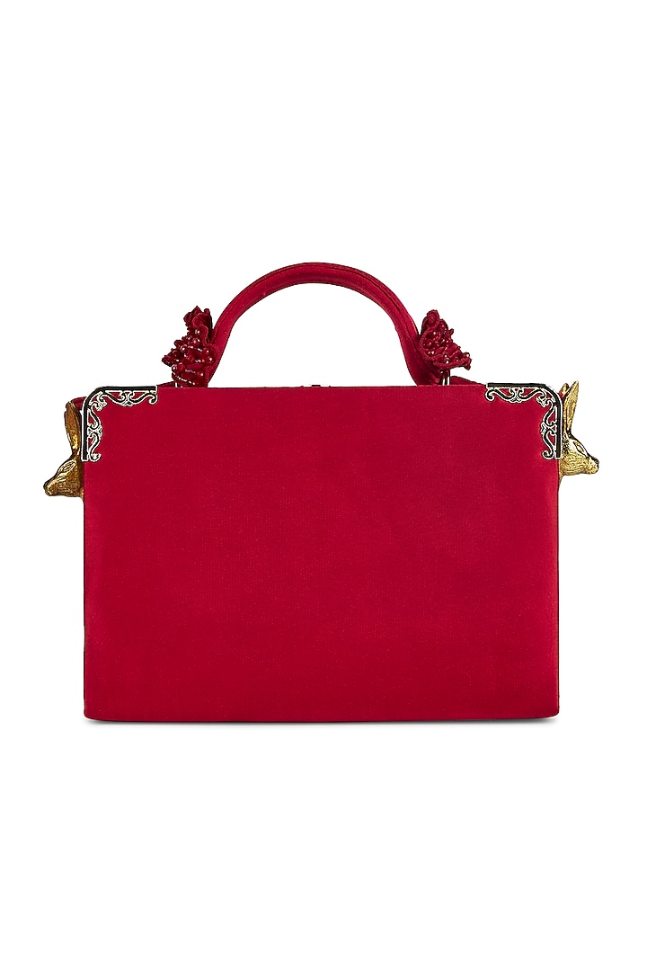 Red Satin Crystal & Sequins Embroidered Handbag by Papa don't preach by Shubhika Accessories at Pernia's Pop Up Shop