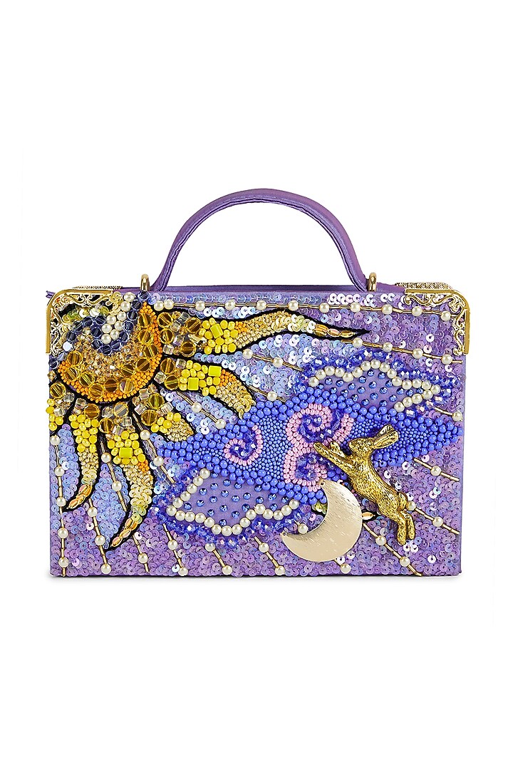Blue Satin Crystal & Sequins Embroidered Handbag by Papa don't preach by Shubhika Accessories at Pernia's Pop Up Shop