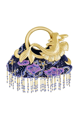 Blue Tulle Crystal & Sequins Embellished Handbag by Papa don't preach by Shubhika Accessories