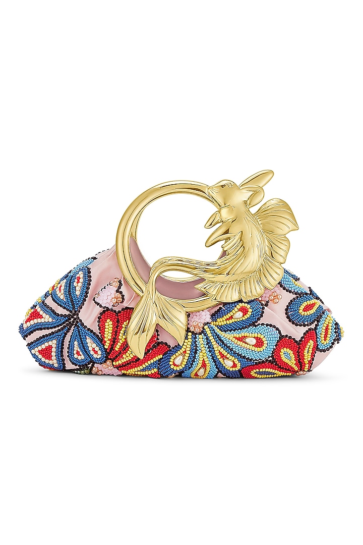 Pink Satin Crystal Embroidered Handbag by Papa don't preach by Shubhika Accessories at Pernia's Pop Up Shop