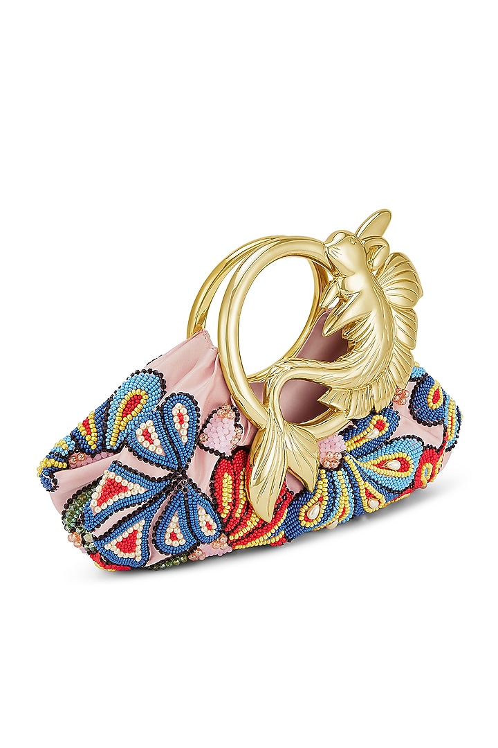 Pink Satin Crystal Embroidered Handbag by Papa don't preach by Shubhika Accessories at Pernia's Pop Up Shop